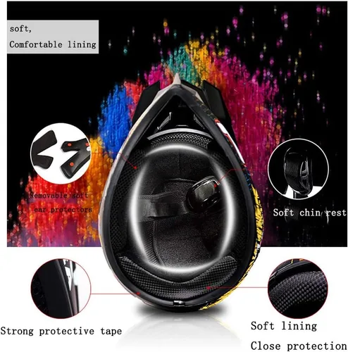 Miniatura 5 de Casco de motocicleta todoterreno para motocross, ATV para hombres y mujeres, casco de competición profesional con certificado DOT (negro, M)