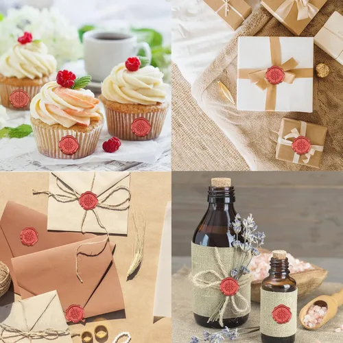 Miniatura 7 de CRASPIRE 50 calcomanías de sello de cera roja, brújula, autoadhesivas, sello de cera, sobre para invitación de boda, álbum de recortes, bricolaje