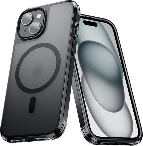 Miniatura 44 de Tigowos - Funda magnética para iPhone 15, resistente a las caídas, sensación de piel mate, a prueba de golpes, delgada, negro mate