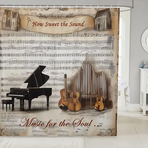 Castle Fairy Cortina de ducha de violonchelo de piano, cortina impermeable para niños, niñas, niños y adultos, decoración de habitación de estilo