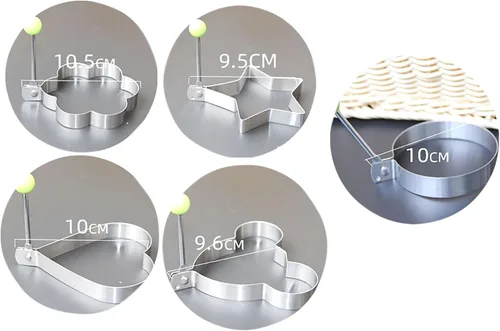 Miniatura 3 de Moldes de acero inoxidable para huevos, paquete de 5 moldes de 3.5 pulgadas de diferentes formas de anillo de huevo plateado para cocinar y plancha