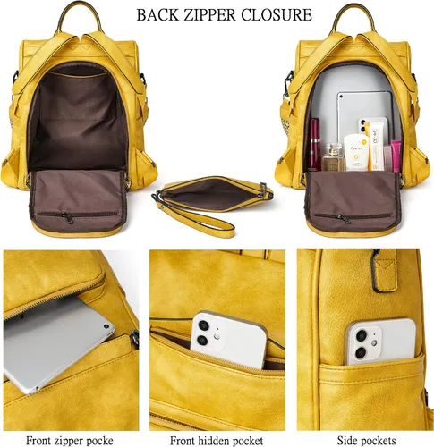 Miniatura 3 de Shrrie - Mochila de cuero antirrobo, mochila de viaje para mujer, bolsa de hombro para mujer