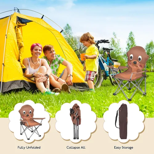 Miniatura 7 de XMT Silla plegable para niños con portavasos - Silla portátil ligera para exteriores e interiores para niños de 3 a 9 años, base antideslizante