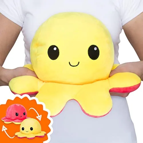 Miniatura 7 de TeeTurtle - Peluche de gran pulpo reversible, original, diseño patentado, negro y con rayas del color del arcoíris, feliz y enojado, muestra tu