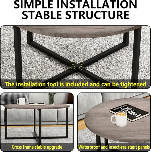 Miniatura 8 de HOMERECOMMEND Mesa de centro redonda para sala de estar, escritorio de té con patas de metal negro, mesa de té, balcón, mesa de sofá, estudio, negro