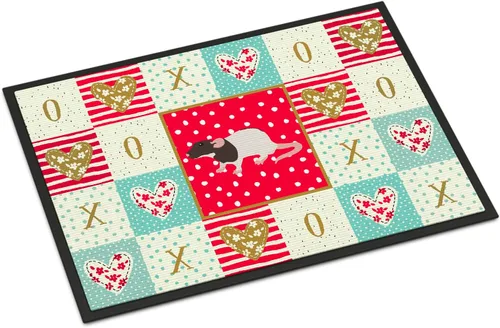 Caroline's Treasures CK5459MAT Dumbo Rat Love Felpudo de 18 x 27 pulgadas, tapete rojo para puerta delantera para interiores y exteriores, para