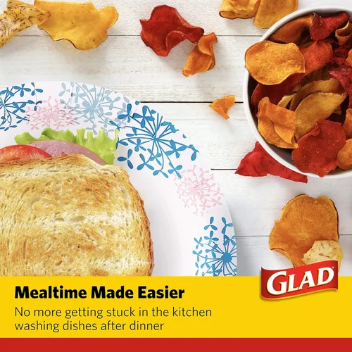 Miniatura 5 de Glad Platos desechables redondos de papel para todas las ocasiones, a prueba de remojo, a prueba de cortes, aptos para microondas, resistentes, 8.5