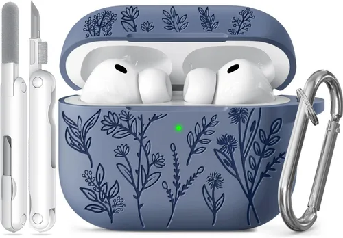 Miniatura 36 de Funda para Airpods Pro 3 con tapa magnética, fundas grabadas con flores para Apple AirPods Pro de 3ª generación 2025, funda de silicona suave