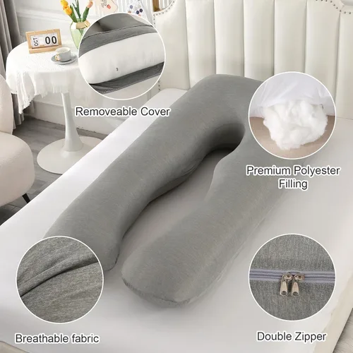 Miniatura 4 de Amagoing - Almohadas de embarazo con funda de enfriamiento, almohada de cuerpo completo en forma de U para dormir, soporte para espalda, piernas