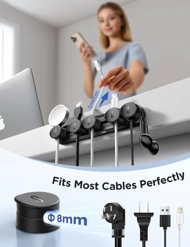 Miniatura 3 de Organizador magnético 5 en 1 para cables JOYROOM [pista deslizante ajustable] para debajo del escritorio, organizador de cables adhesivos