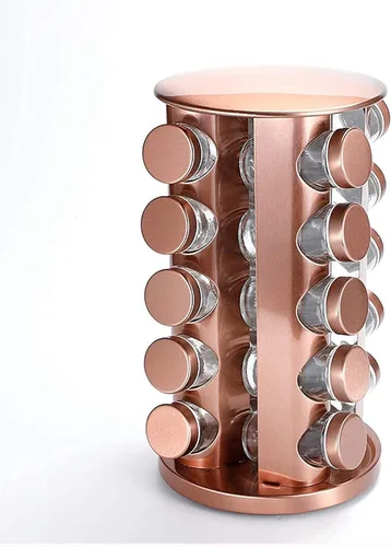 Estante de especias giratorio con 16/20 tarros de vidrio, organizador de condimentos de encimera de acero inoxidable, elegante solución de Rojo