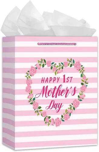 WaaHome Bolsa de regalo para el primer día de la madre con papel de seda, regalos para el primer día de la madre para primera vez, esperando, nueva
