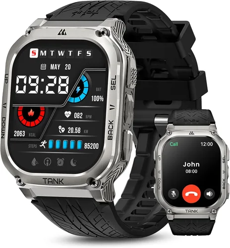 Miniatura 9 de AMAZTIM Reloj inteligente para hombre, batería extra larga de 130 días, reloj militar resistente de metal completo de 4,9 cm, impermeable 50M, Negro