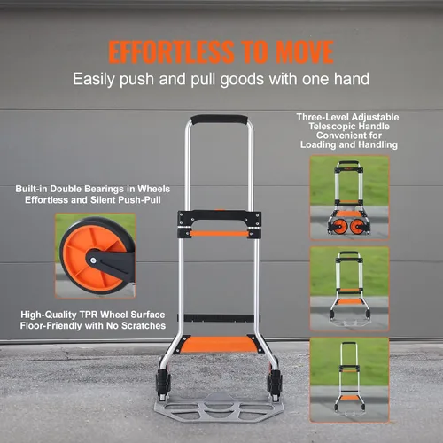 Miniatura 3 de VEVOR Camión de Mano Plegable y Dolly, Capacidad de 275 Libras, Carro Plegable de Aluminio, Carrito de Equipaje de Alta Resistencia con Mango