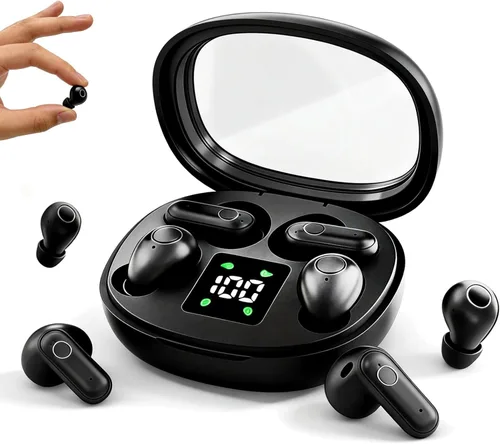 Xmenha Juego de mini auriculares invisibles pequeños para dormir, auriculares inalámbricos Bluetooth para orejas pequeñas, canales de lado, pequeños