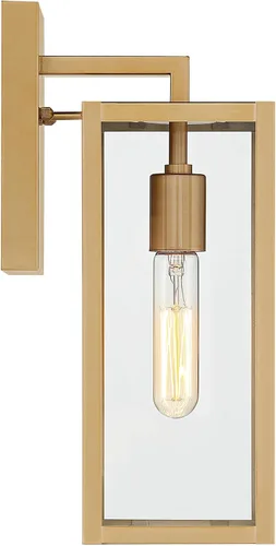Miniatura 6 de John Timberland Titan - Moderna lámpara de pared para exteriores, marco rectangular dorado suave, paneles de vidrio transparente de 14 1/4 pulgadas