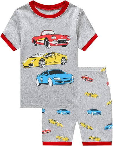 Miniatura 3 de Pijamas de algodón para niños pequeños, conjunto de 2 piezas con diseño de camión de bomberos, ropa de dormir de excavadora, ropa de verano