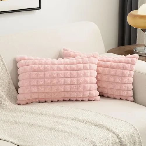 Miniatura 29 de FUTEI Juego de 2 fundas de almohada decorativas burdeos de 22 x 22 pulgadas, fundas de cojín cuadradas color rojo vino, a cuadros de piel sintética