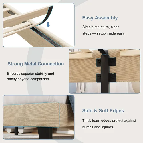 Miniatura 8 de Einhomn Base de cama tamaño individual con cabecero, base de cama tapizada de lino con listones de madera maciza, sin ruido, no necesita somier