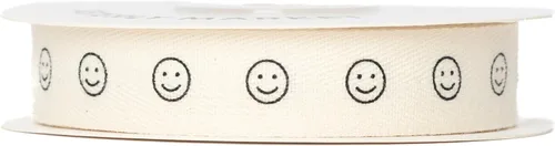 Cinta de algodón de espiga personalizada, cinta de regalo natural de 5/8 pulgadas con impresión de cara sonriente, 10 yardas Caras sonrientes