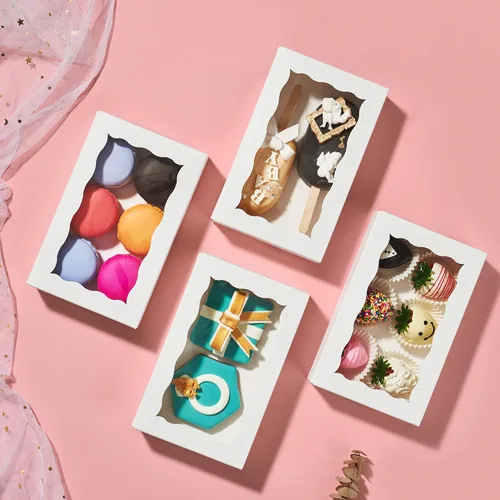 Miniatura 5 de RomanticBaking Paquete de 50 cajas de galletas blancas de 7 x 4 3/8 x 1 1/2 pulgadas, cajas de panadería resistentes con ventana, cajas de macarrón