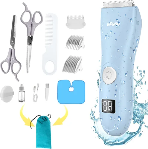 Cortapelos para bebés, recortadora de pelo de bajo ruido para niños, kit de corte de pelo inalámbrico recargable por USB impermeable con pantalla