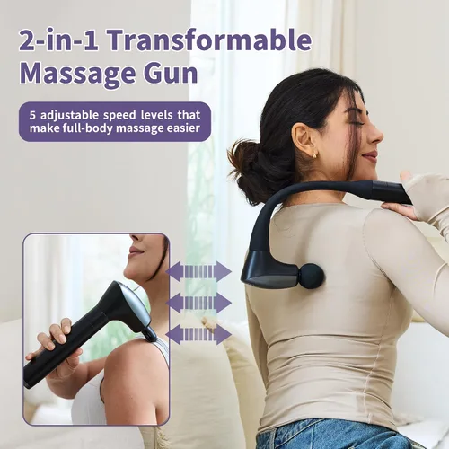Miniatura 3 de 2-en-1 Pistola de Masaje Muscular Desmontable de Tejido Profundo con Mango Extensible de 20 Pulgadas, Masajador para Espalda y Cuello para Alivio