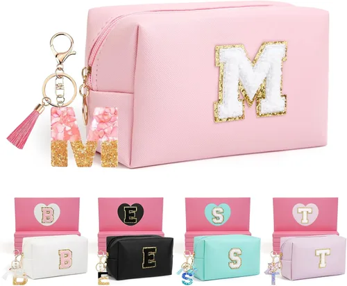 Miniatura 60 de AIBFRID 2 piezas de bolsas de maquillaje iniciales para mujeres, regalos de cumpleaños para niñas de 4 5 6 7 8 9 10 11 12 años, bolsas de cosméticos