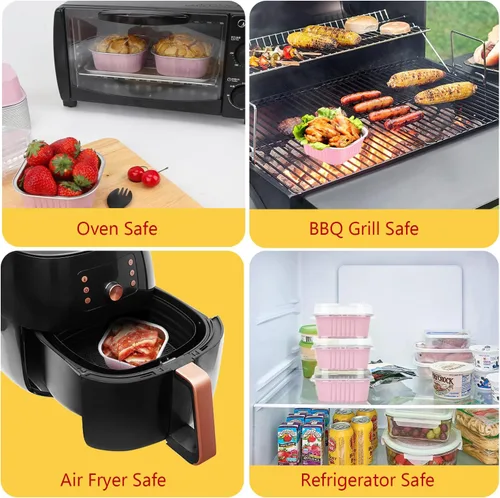 Miniatura 5 de LNYZQUS Molde cuadrado para cupcakes de 5 onzas con tapas, paquete de 40, moldes de papel de aluminio para magdalenas, moldes desechables tipo Rosa