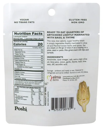 Miniatura 2 de Poshi Bocadillo marinado sin gluten sin OMG 1.34 oz cada alcachofa (paquete de 5)