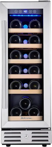 Kalamera Mini refrigerador de 18 botellas – Refrigerador de vino de 12 pulgadas, integrado o independiente, con acero inoxidable y puerta de vidrio