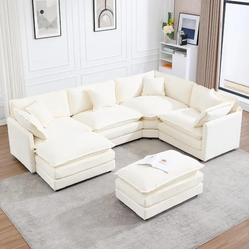 Miniatura 29 de GNIXUU 76" Modular Sectional Sofa, Beige Loveseat Sofa Cloud 2 Seater Couch, Comfy Chenille Love Seats 25" Deep Seat with 2 Pillows for Small Spaces