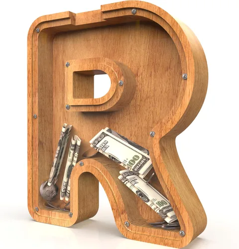 Miniatura 92 de Alcancía para niños y niñas, alcancía grande de madera personalizada con diseño recortado, bancos de monedas con letras del alfabeto, caja de ahorro