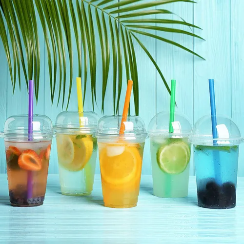 Miniatura 5 de 100 popotes Boba para batido de varios colores, de plástico, desechables, de boca ancha, grandes, envueltas individualmente