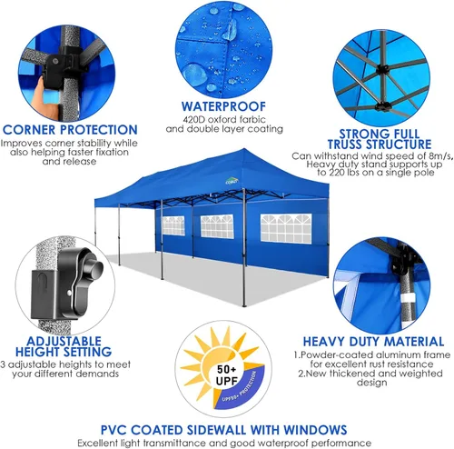 Miniatura 116 de COBIZI Tienda de campaña desplegable de 6.6 x 6.6 pies, toldo resistente, fácil de instalar, impermeable, para exteriores, fiestas, playa, jardín