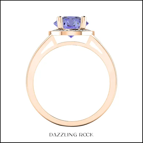 Miniatura 224 de Dazzlingrock Collection Anillo de compromiso redondo de 0.276 in con halo de diamante blanco y vástago dividido para ella en oro macizo de 14