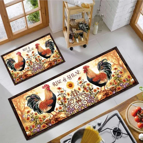 Miniatura 9 de Juego de alfombras de cocina para chef 2 piezas, alfombra de piso de estilo granja de estilo rústico, decoración de alfombras absorbentes y lavables