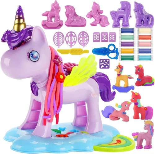 Crelloci Juego de Masa de Color Unicornio para Niños de 4-5 años, Kit de 30 Piezas de Herramientas de Masa de Color para Niños Pequeños de 3 años en