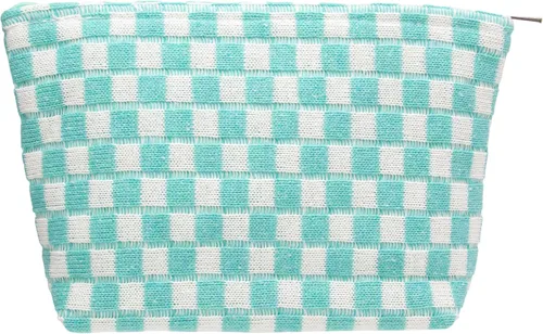 Miniatura 40 de PAZIMIIK Bolsa de Maquillaje a Cuadros para Bolso Portátil con Cremallera, Estuche Pequeño de Cosméticos para Accesorios de Viaje, Azul Ártico