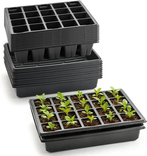 Miniatura 12 de RooTrimmer Macetas cuadradas de 3.5 pulgadas (3.5 in), 60 piezas, bandejas resistentes para plántulas, 5 piezas, bandeja de germinación