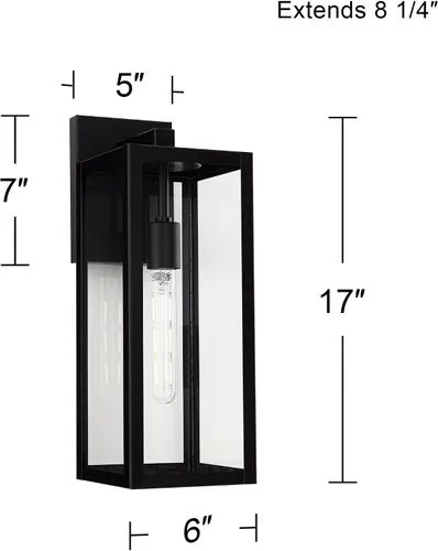 Miniatura 4 de John Timberland Titan - Juego de 2 lámparas de pared modernas para exteriores, marco rectangular negro místico, paneles de vidrio transparente de 17