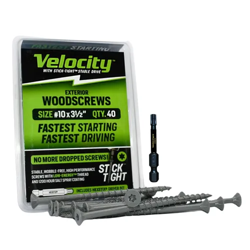 Miniatura 17 de Velocity - Tornillos para madera exteriores 1 1/2 y puntas Torx T20 (talla #8), tecnología adherente, fabricado con acero al carbono, incluye broca