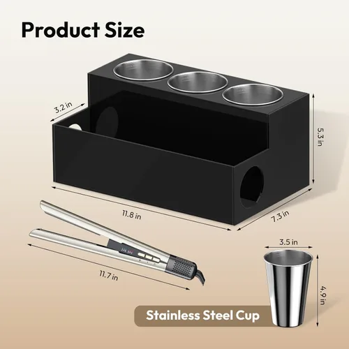 Miniatura 3 de NIUBEE Organizador de herramientas para el cabello, secadora de pelo acrílico negro y organizador de peinado, soporte para secadora de baño, soporte