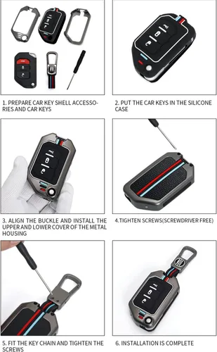 Miniatura 9 de Funda de aleación de zinc compatible con Wrangler JL JLU Gladiator JT Rubicon Remote Flip Key