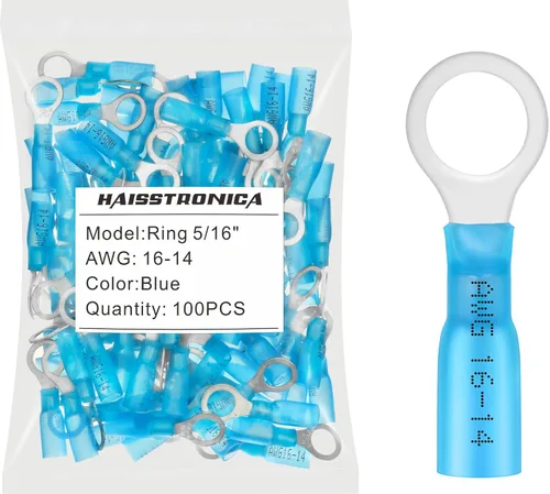 Miniatura 53 de haisstronica 100 conectores de anillo termorretráctiles de grado marino azul de 1/4 pulgadas, conectores de terminales de anillo de cobre rojo