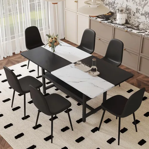 Juego de mesa de comedor de 71 pulgadas para 6 personas con estante de almacenamiento, juego de mesa de comedor rectangular industrial moderna con