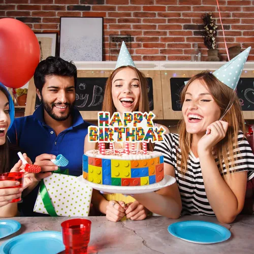 Miniatura 6 de Leinuosen 9 piezas de bloques de construcción para decoración de pasteles de feliz cumpleaños, bloques de construcción, suministros de construcción