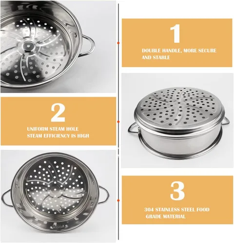 Miniatura 3 de Olla de vapor de acero inoxidable de 7.8 pulgadas de rejilla de cocción redonda para cocina, cesta de vapor para cocina, bollo de albóndigas Dim Sum