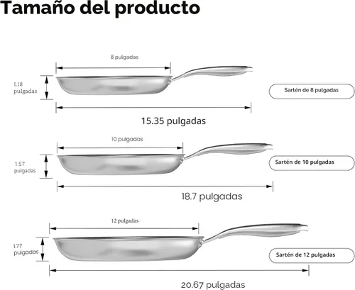 Miniatura 6 de COOKER KING Juego de 3 sartenes de acero inoxidable (8+10+12 pulgadas), sartenes de inducción antiadherentes, sartén de chef, sartenes aptas