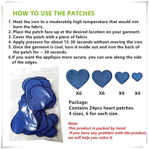Miniatura 6 de 24 parches para planchar con corazón azul, parches bordados con corazón para ropa, chaquetas, sombreros, mochilas, jeans